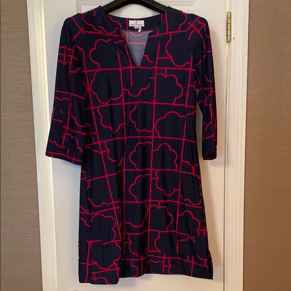 Jude Connally Navy and Red Geometric Pattern Dress